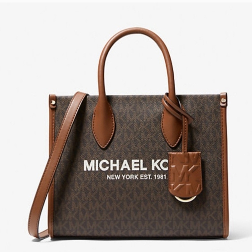 Michael Kors Mirella Sm Logo Brown Crossbody Bag New Ret $448 - Picture 2 of 11